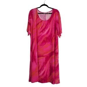 Susan Graver Liquid Knit Fit & Flare Midi Dress Plus 3X Pink Abstract Vacation